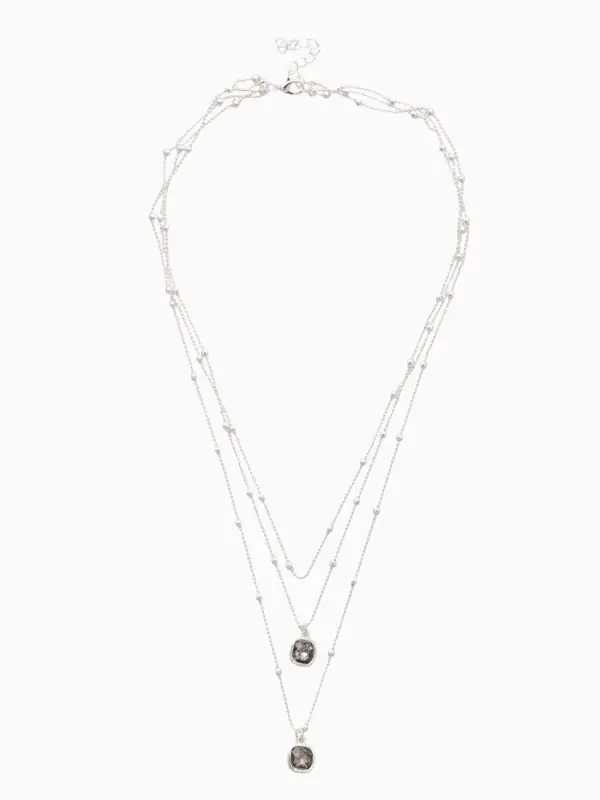 Колье 3 ярусы "Легкий стиль" квадрат, цвет серый в серебре