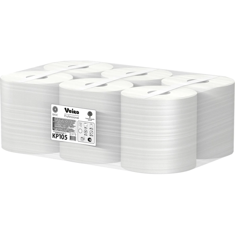 Полотенца бумажные в рул c ЦВ Veiro Professional Basic 1сл300м 6шт/уп KP105