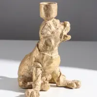 Подсвечник на 1 свечу &laquo;Шарж. Зевающий щенок&raquo;, полистоун, золото, 15.8&times;15.3&times;20 см