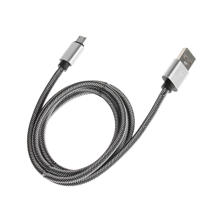 Кабель MicroUSB - USB, 2.1 А, оплётка нейлон, 1 метр, серебристый