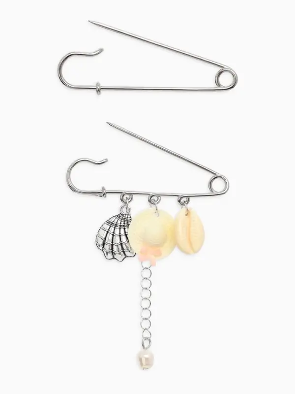 Булавка (набор 2шт) "Пляж" L=7см, цвет белый в серебре