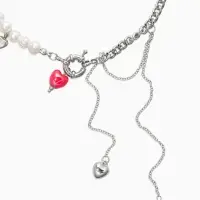 Колье с подвеской на цепочке &laquo;Сердце с жемчугом&raquo;, керамика, L=35 + удлинитель 5 см, белый, красный в серебре