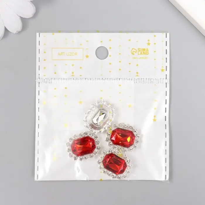 Декор для творчества металл  Декор для творчества металл "Медальон восьмиугольный" красный кристалл стразы 2х1,5 см