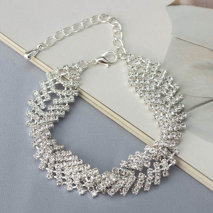 Браслет со стразами «Голливуд» переплетение, цвет белый в серебре, 20 см