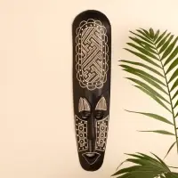 Маска настенная дерево "Абориген черный с геометрическим узором" 3х12х50 см Маска настенная дерево "Абориген черный с геометрическим узором" 3х12х50 см