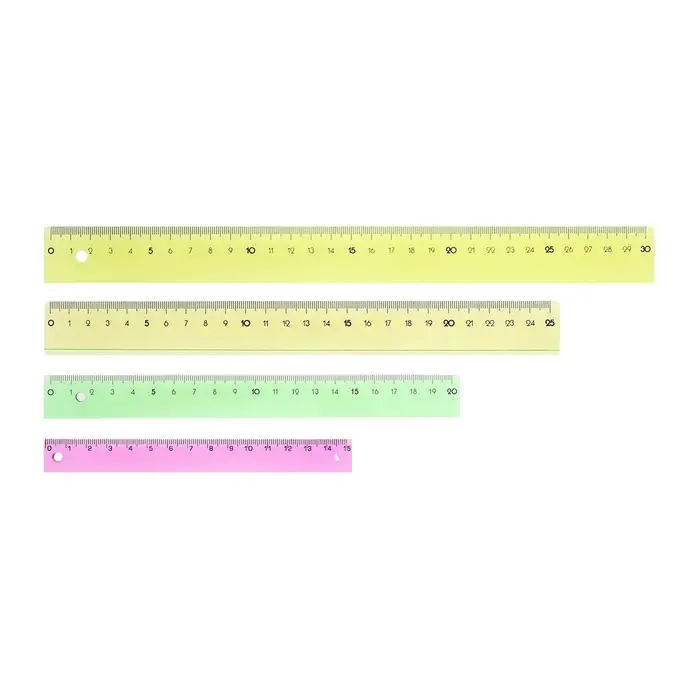 Набор пластиковых линеек Calligrata, 4 штуки (15, 20, 25 и 30 см), прозрачные, МИКС
