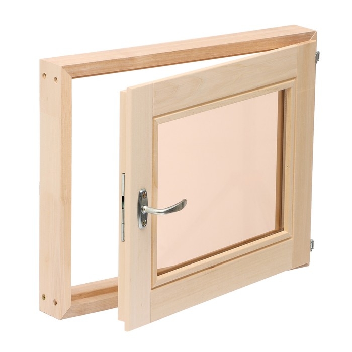 Окно, 40×50см, однокамерный стеклопакет, бронза,  из липы Окно, 40×50см, однокамерный стеклопакет, бронза,  из липы