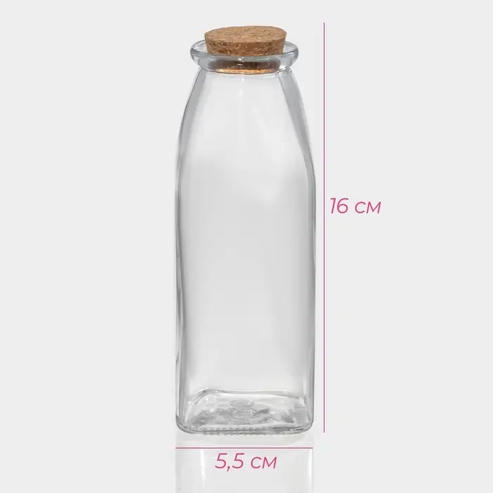 Бутылка для соусов и масла Доляна &laquo;Парфе&raquo;, 350 мл, 5.5&times;16 см, с пробковой крышкой, стекло, прозрачная