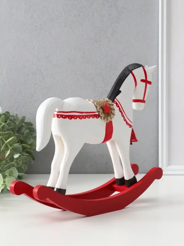Фигура дерево «Лошадка-качалка», белая с красным декором, 26.5×6.5×22.5 см