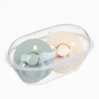 Соски-пустышки, от 0 мес., латекс, классические, в контейнере, набор из 2 шт., айвори/серо-зелёный, M&B