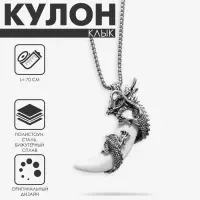 Кулон на цепочке &laquo;Клык&raquo;, с драконом, цвет чернёное серебро, 70 см