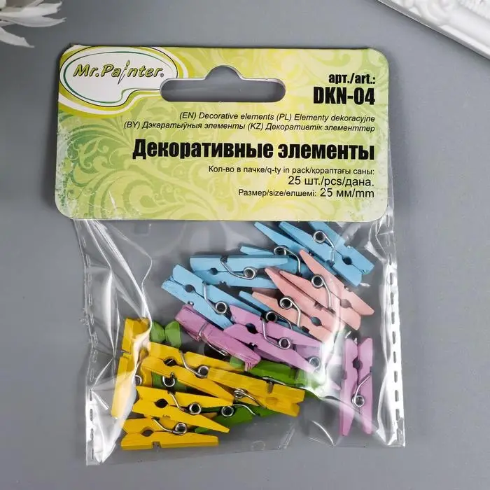 Набор декоративных мини-прищепок Mr.Painter Набор декоративных мини-прищепок Mr.Painter "Пастельноке ассорти" 25 шт