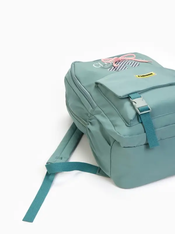 Рюкзак школьный на молнии, с карманами, с принтом, размер 30&times;13&times;44 см, зелёный