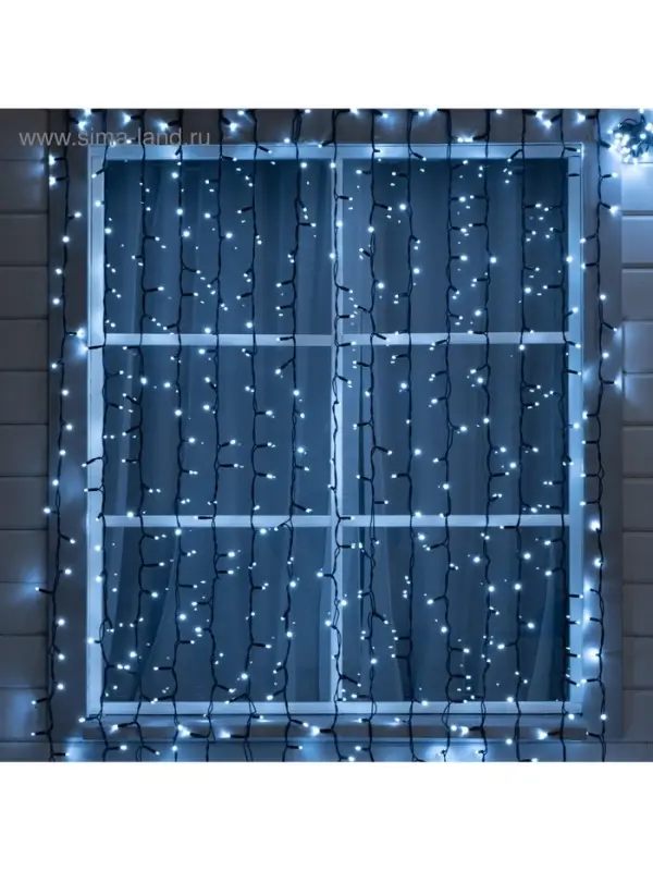 Гирлянда «Занавес» 2 × 3 м, IP65, УМС, тёмная нить каучук, 600 LED, свечение белое, 220 В