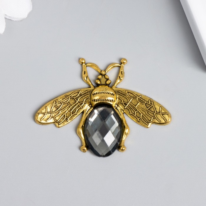 Декор для творчества металл, страз Декор для творчества металл, страз "Муха" золото 3,5х4,7 см