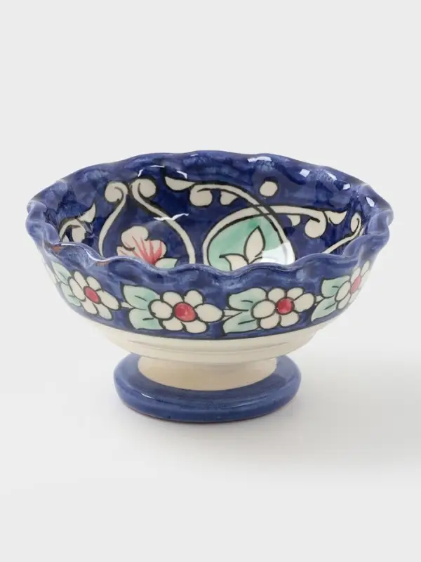 Конфетница узбекская Риштанская Керамика &laquo;Цветы&raquo;, 12 см, синяя