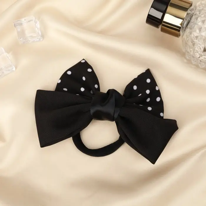Резинка для волос бант «Школьница», горох, 9×8 см, чёрная