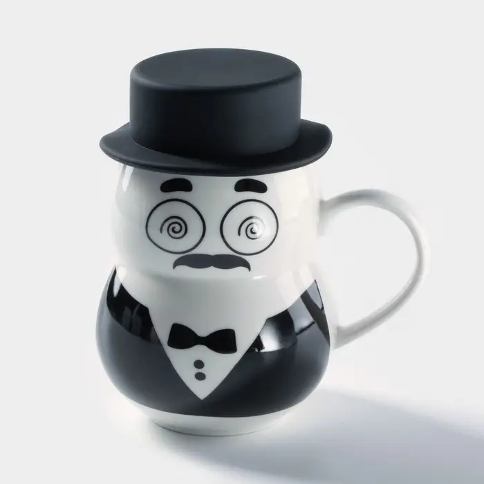 Кружка с силиконовой крышкой &laquo;Джентльмен&raquo;, 380 мл, керамика, рисунок МИКС