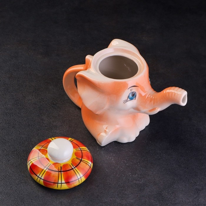 Чайник гжель «Слоненок Митя», бело-синий,керамика, Чайник гжель «Слоненок Митя», бело-синий,керамика,