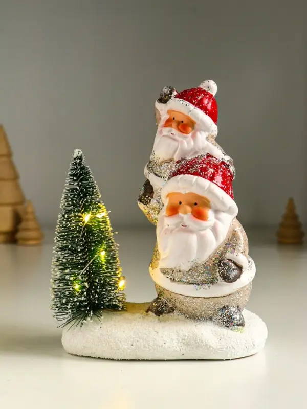 Сувенир керамика свет "Два Деда Мороза у ёлочки" 12х7х16 см