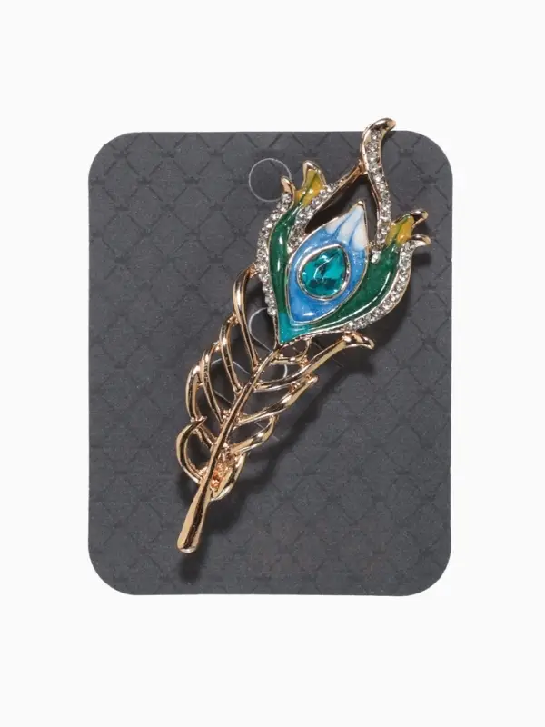 Брошь &laquo;Перо павлина&raquo;, разноцветная в розовом золоте