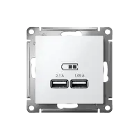 Розетка ATLASDESIGN USB A+A 5В 1 порт x 2,1 А 2   порта х 1,05 А механизм белый