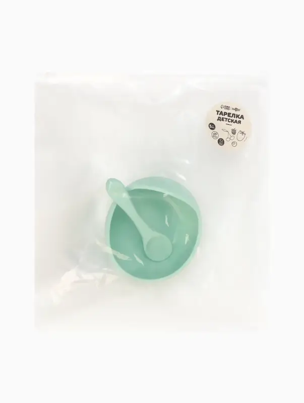 Тарелка детская на присоске и ложка, бирюзовый, Mum&Baby