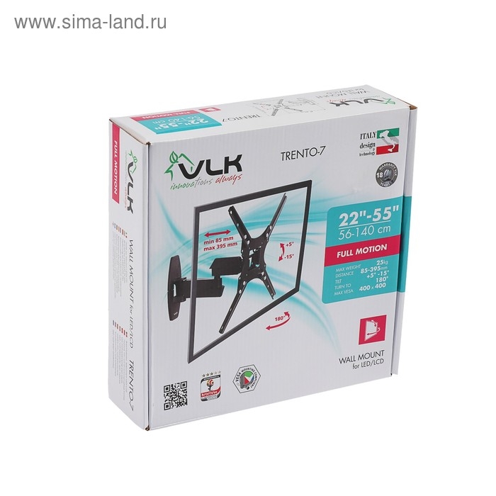 Кронштейн VLK TRENTO-7, для ТВ, наклонно-поворотный, 22 Кронштейн VLK TRENTO-7, для ТВ, наклонно-поворотный, 22"-55", 85-395 мм от стены, черный