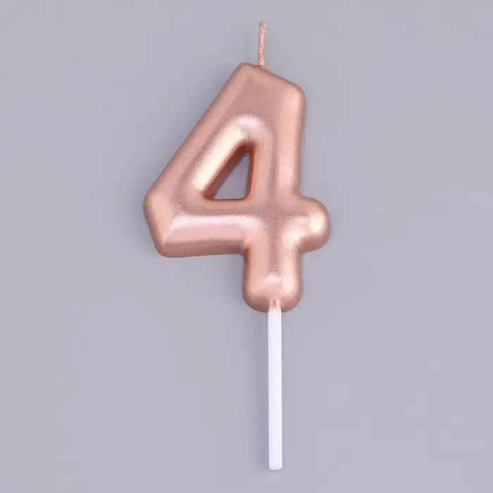 Свеча в торт &laquo;Европейская&raquo;, цифра 4, 6 см, розовое золото