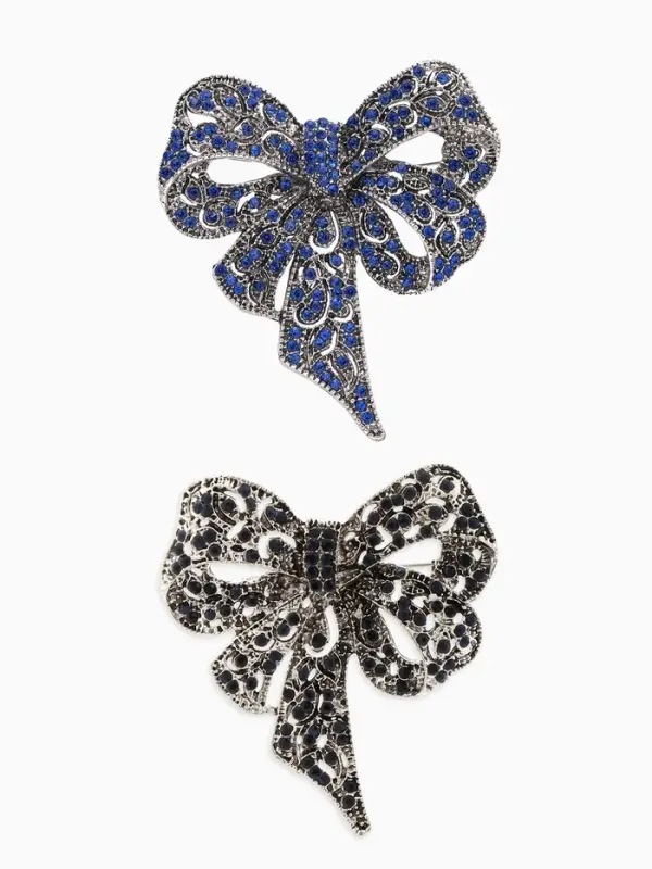 Брошь &laquo;Бант&raquo;, узорчатый, цвет бело-синий в чернёном серебре МИКС