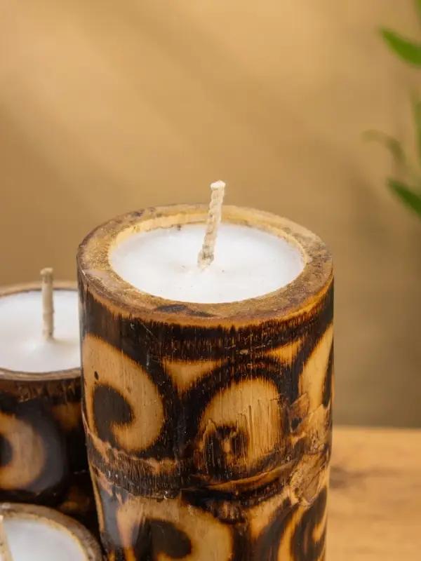 Свеча в бамбуке тройная, 14×13×30 см, 100 мл, коричневая