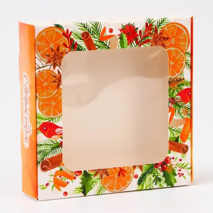 Подарочная коробка сборная с окном «С Новым годом!», 13×13×3 см Подарочная коробка сборная с окном «С Новым годом!», 13×13×3 см