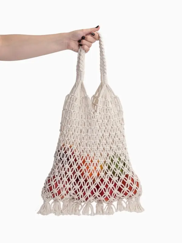 Сумка пляжная, плетёная, клетка 3.5 см, белая