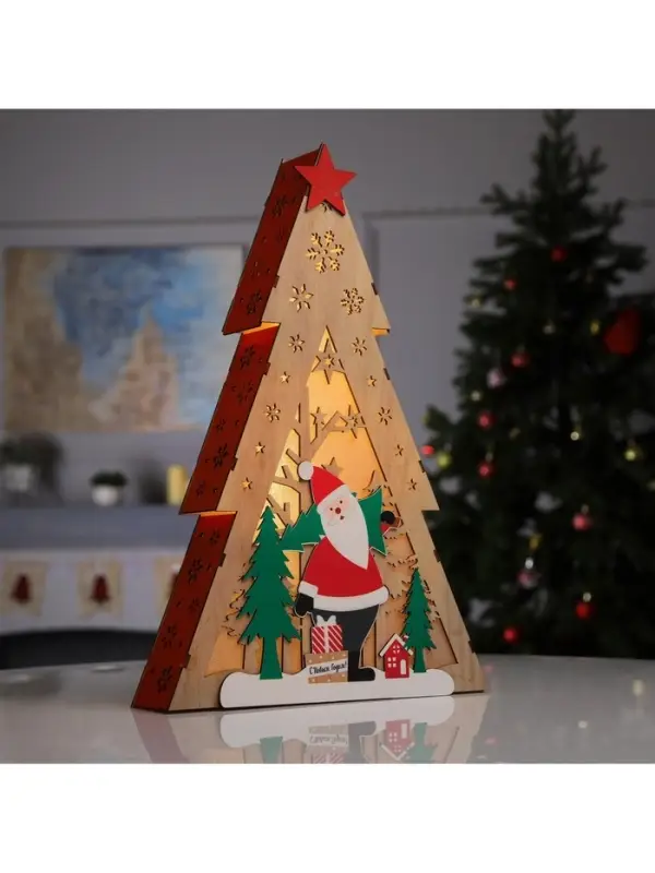 Светодиодная фигура &laquo;Дед Мороз&raquo; 29.5&times;45&times;7 см, дерево, от батареек AАAx2, свечение тёплое белое