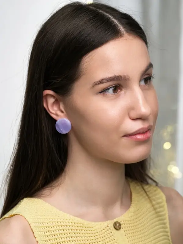 Серьги пластик &laquo;Леденец&raquo;, d=2 см, с разводами белыми, фиолетовые