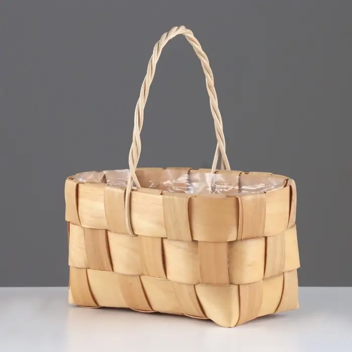 Корзина плетёная для хранения, 17&times;10&times;9 см, ручка h=9.5 см, секвойя