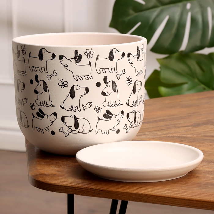 Горшок цветочный Собаки белый бук №3, 2,9 л, d - 19 см Горшок цветочный Собаки белый бук №3, 2,9 л, d - 19 см