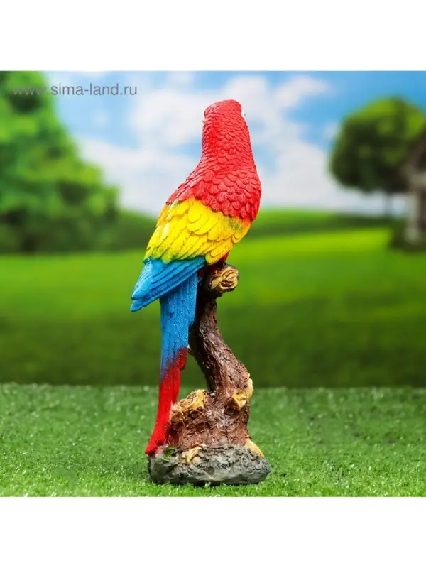 Садовая фигура из полистоуна &laquo;Красный ара на коряге&raquo;, 9.5&times;7&times;24 см