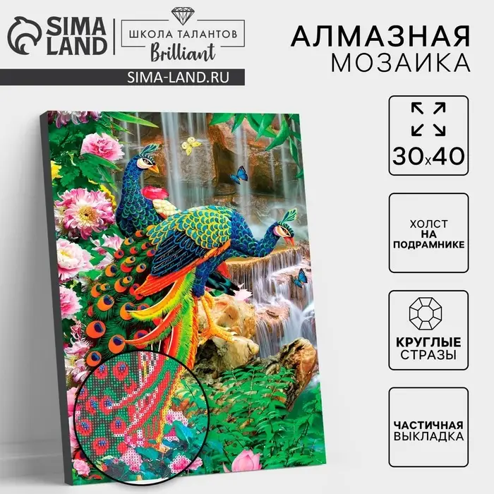 Алмазная мозаика с частичным заполнением на подрамнике &laquo;Павлины&raquo;, 30&times;40 см