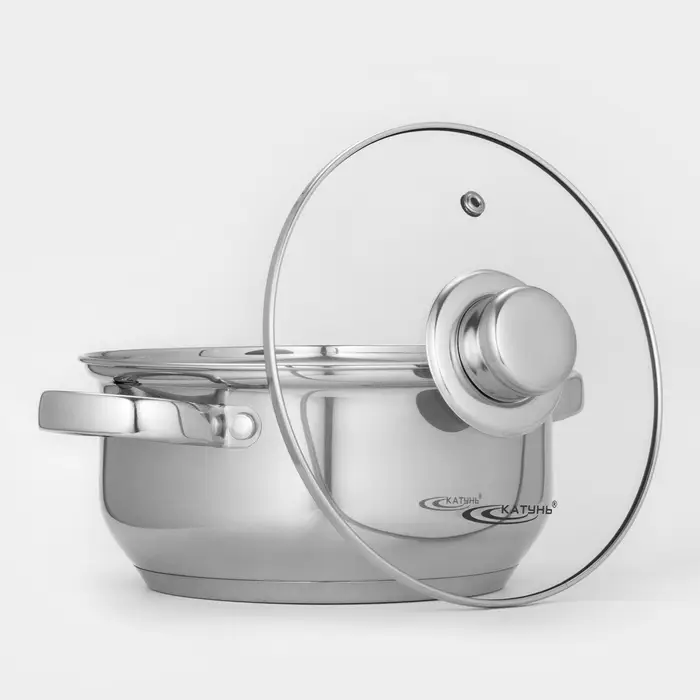 Кастрюля Катунь «Гретта», 2.2 л, d=18 см, с крышкой, капсульное дно, индукция, нержавеющая сталь, AISI - 201, хромированная Кастрюля Катунь «Гретта», 2.2 л, d=18 см, с крышкой, капсульное дно, индукция, нержавеющая сталь, AISI - 201, хромированная