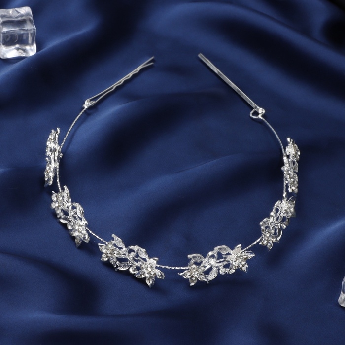 Аксессуар для волос  Аксессуар для волос "Джуди" цветочки, 26 см, серебро