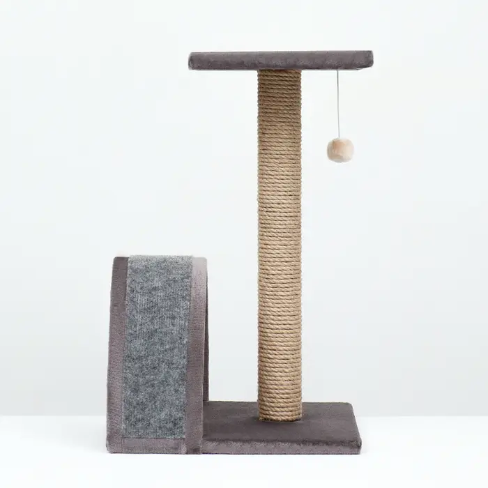 Когтеточка СТОЛБИК + ДУГА + ПЛОЩАДКА джут ковролин 35х30х56 Ø7 PerseiLine КД-26 микс