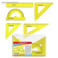 Набор геометрический малый ErichKrause. Neon (угольник, линейка 15 см, транспортир), жёлтый