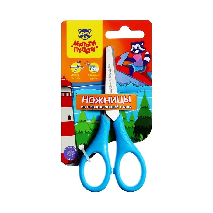 Ножницы 12,8 см детские Мульти-Пульти  Ножницы 12,8 см детские Мульти-Пульти "Приключения Енота", микс, европодвес