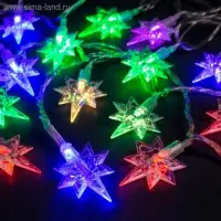 Гирлянда &laquo;Нить&raquo; 5 м с насадками &laquo;Звёзды&raquo;, IP20, прозрачная нить, 20 LED, свечение мульти (RG/RB), мигание, 220 В