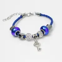 Браслет ассорти «Марджери» бусины с ключиком, цвет бело-синий в серебре, L=19 см