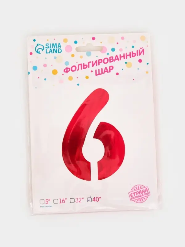 Воздушный шар фольгированный 40" &laquo;Цифра 6&raquo;, красный