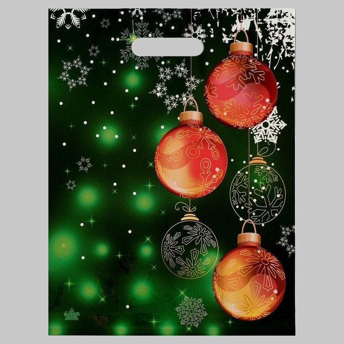 Пакет Пакет "Шары в зеленых огнях", полиэтилен. с вырубн. ручкой, 40 х 31 см 60мкм набор 10 штук