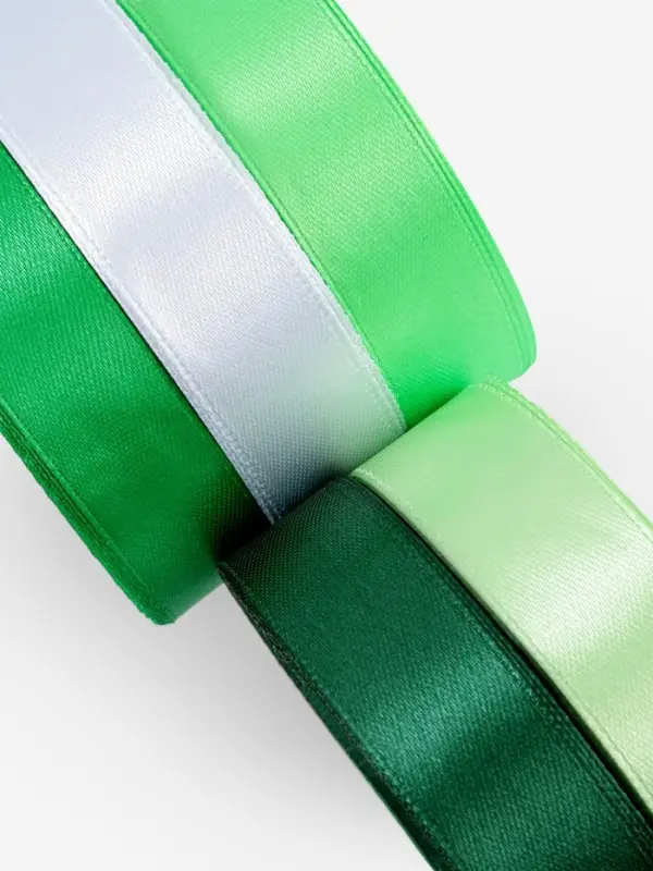 Атласная лента, набор 5 шт., 20 мм, 23&plusmn;1 м, белая, зелёная