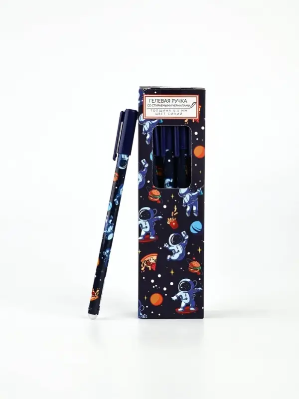 Ручка пластик пиши-стирай с колпачком Ручка пластик пиши-стирай с колпачком "Космонавт", синяя паста, гелевая 0,5 мм